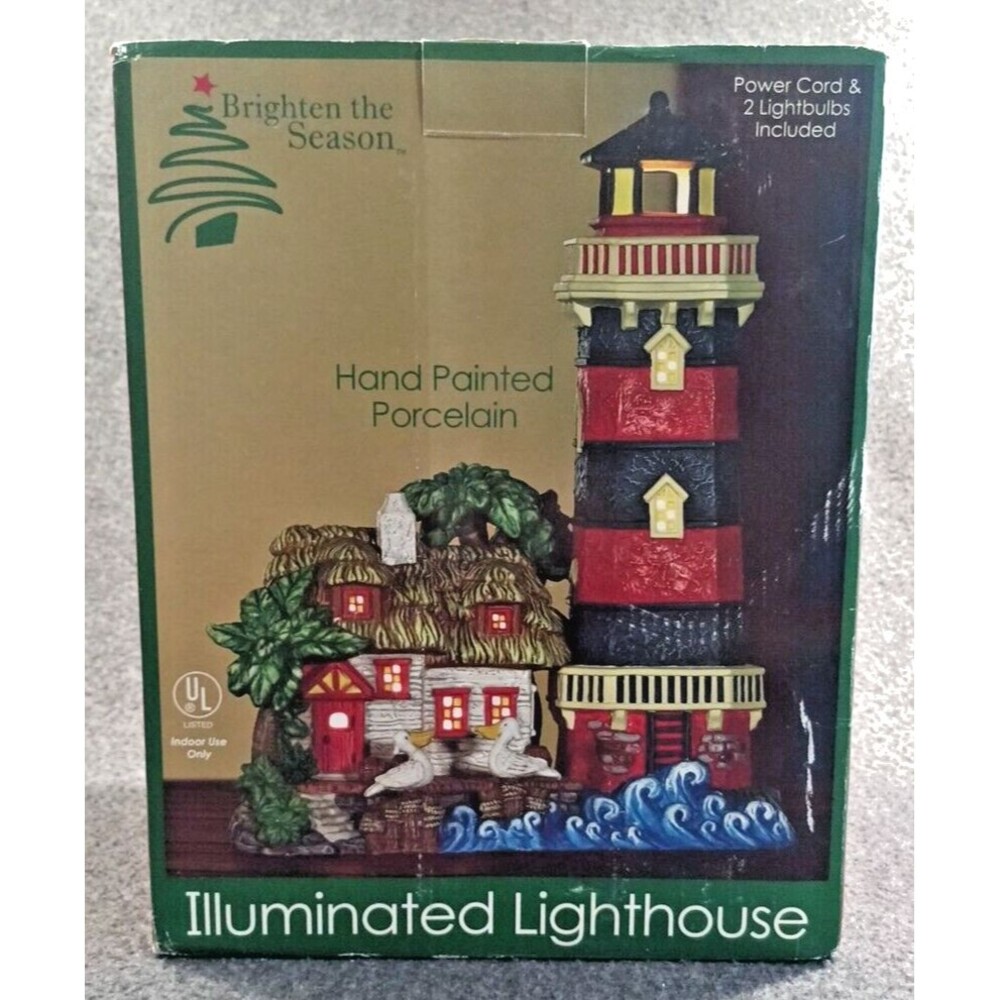 Brighten The Season Illuminated Christmas Lighthouse Hand Painted Porcelain